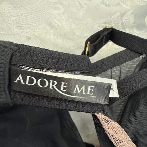 Adore Me XL Underwire Padded Push Up Teddy Garter Bra Corset Neglige Black Pink - Picture 3 of 7